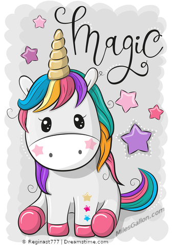 Cute magical unicorn with rainbow hair